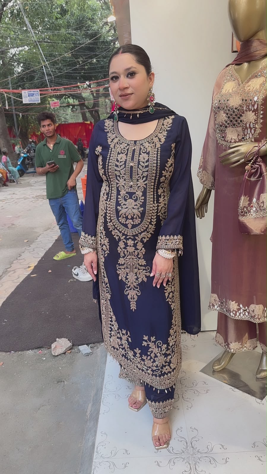 Dongre Navy Blue Hand work Designer Suit
