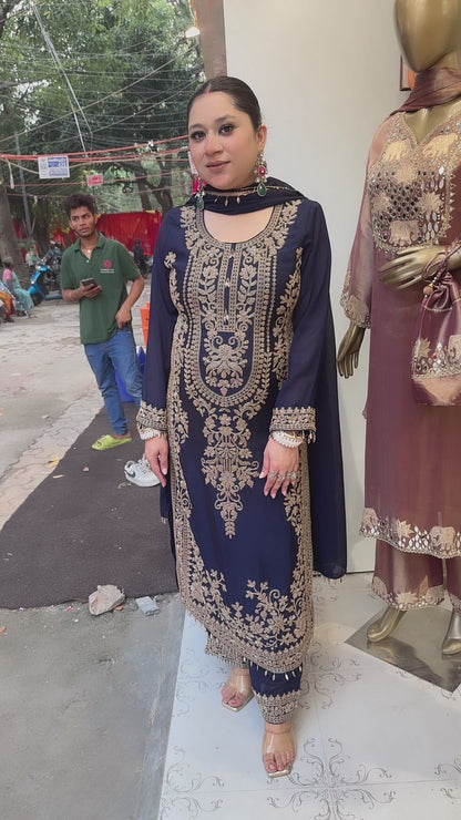 Dongre Navy Blue Hand work Designer Suit