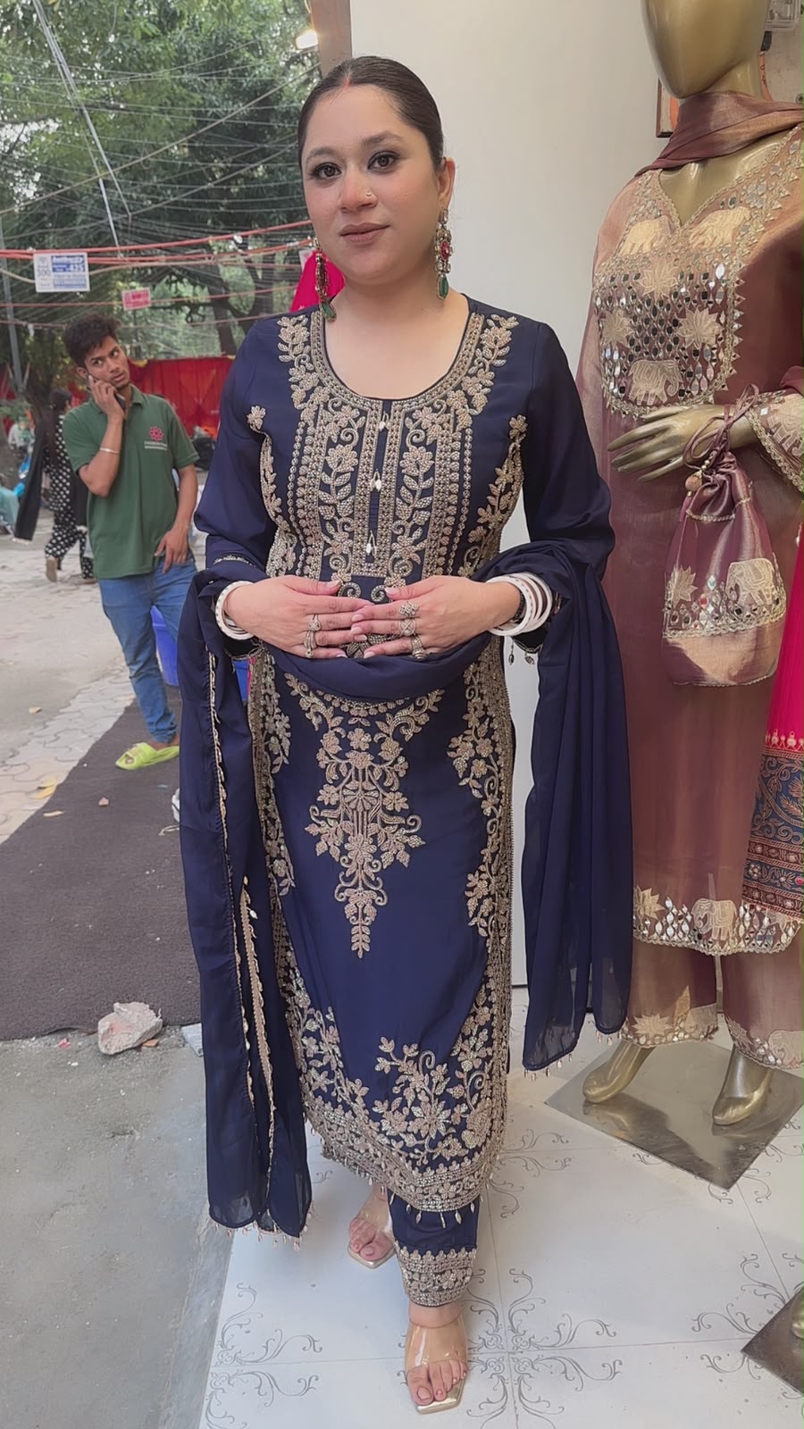 Dongre Navy Blue Hand work Designer Suit