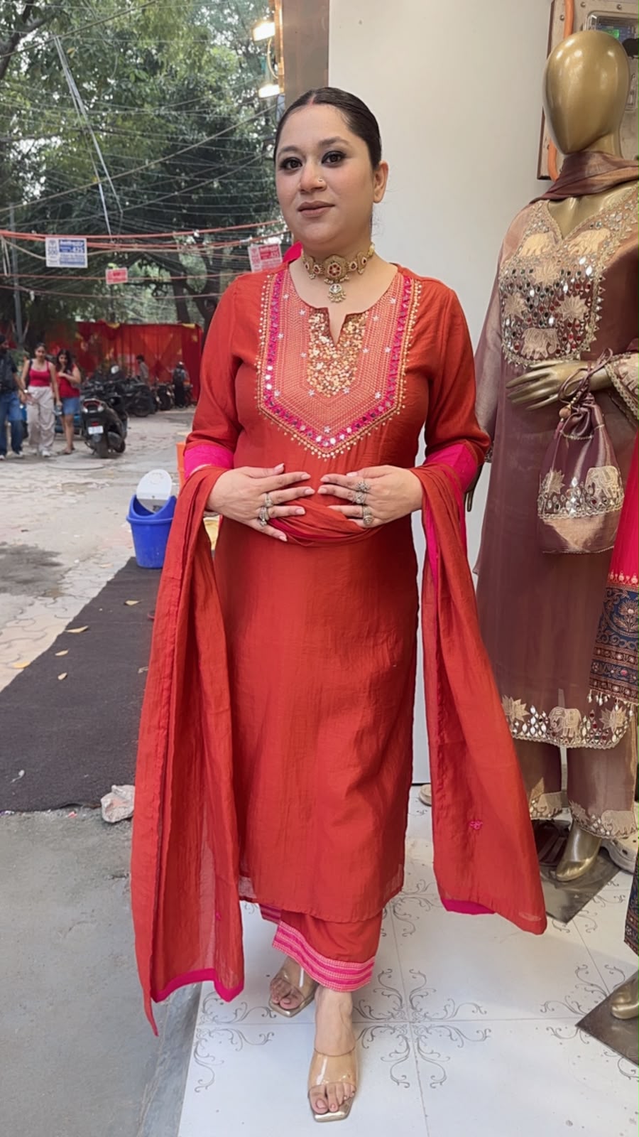 Khanna Rust Hand work Neck Designer Suit