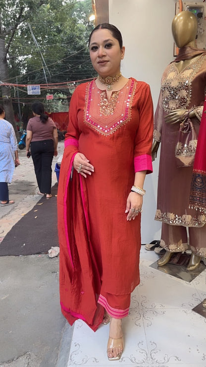Khanna Rust Hand work Neck Designer Suit