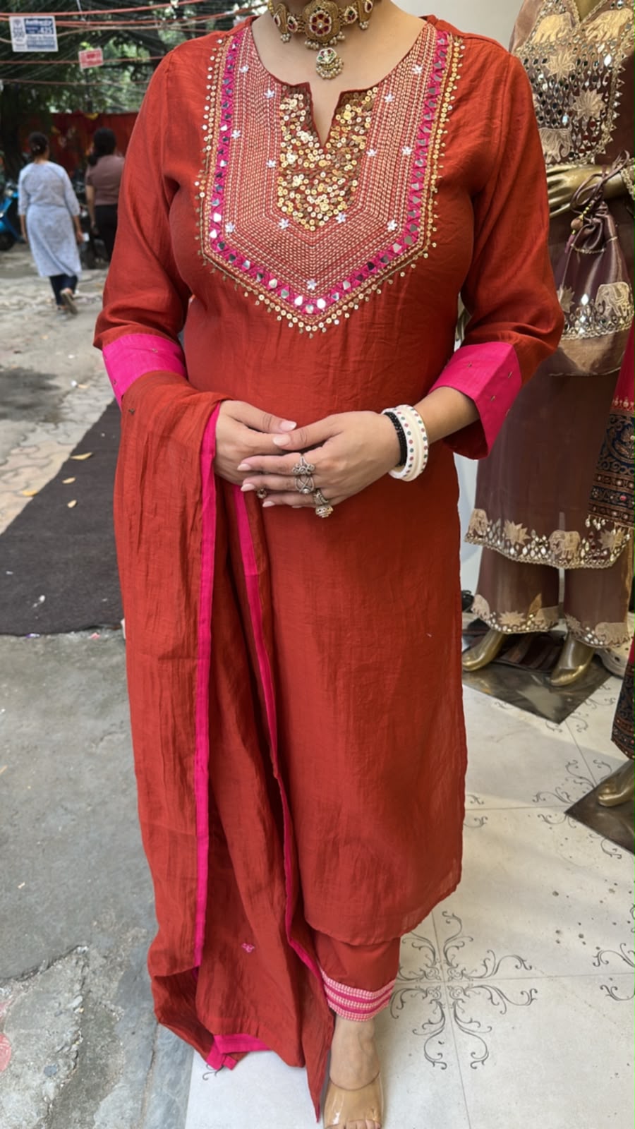 Khanna Rust Hand work Neck Designer Suit