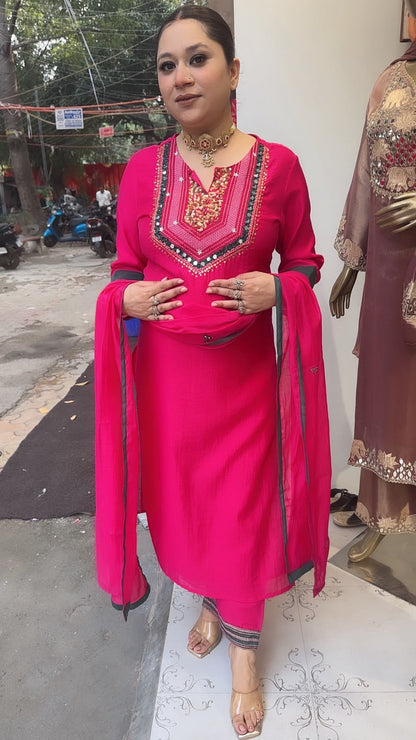 Khanna pink Hand work Neck Designer Suit
