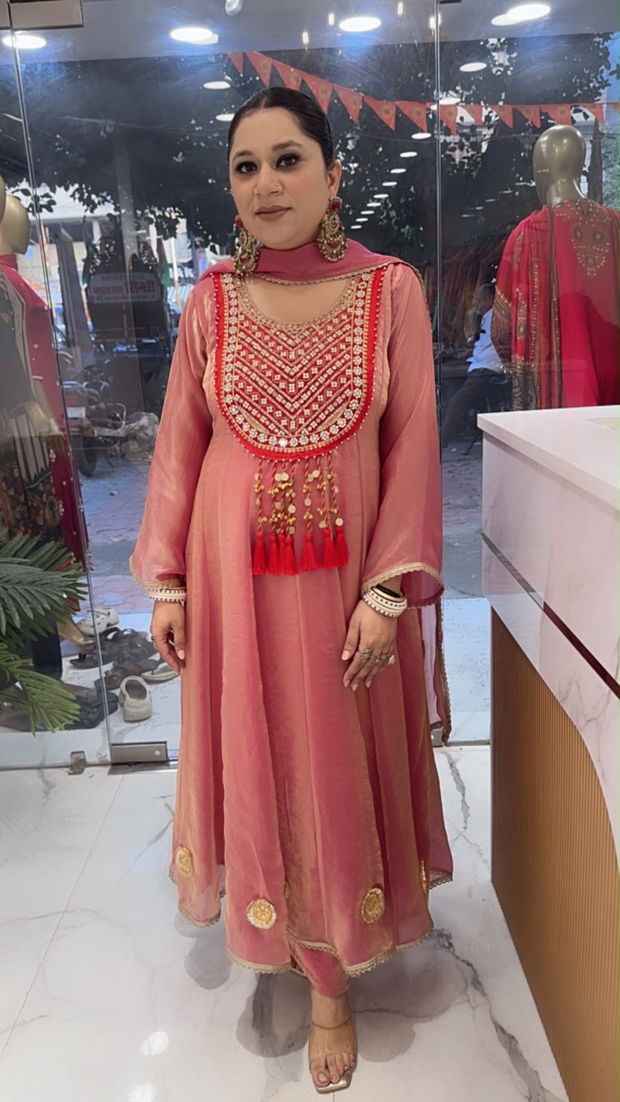 Sehar Onion pink Gungru Tassel Designer Anarkali Suit