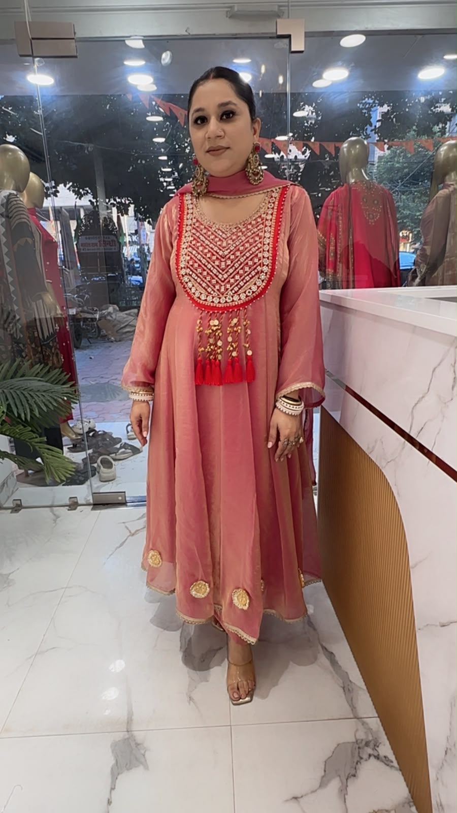Sehar Onion pink Gungru Tassel Designer Anarkali Suit