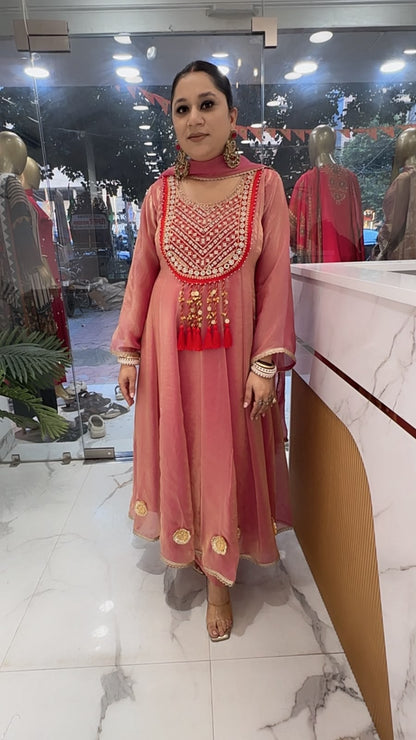 Sehar Onion pink Gungru Tassel Designer Anarkali Suit