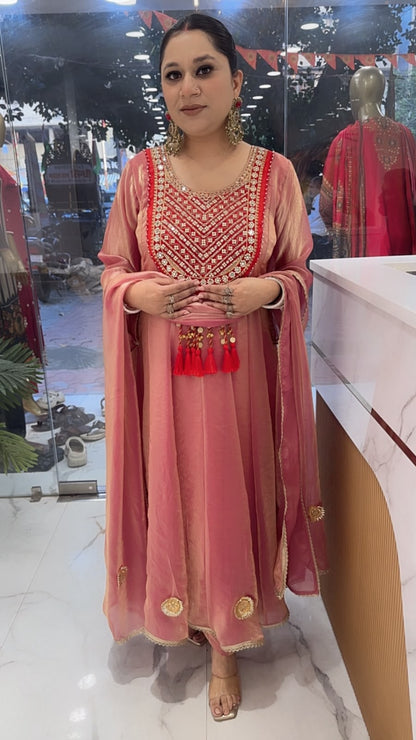 Sehar Onion pink Gungru Tassel Designer Anarkali Suit