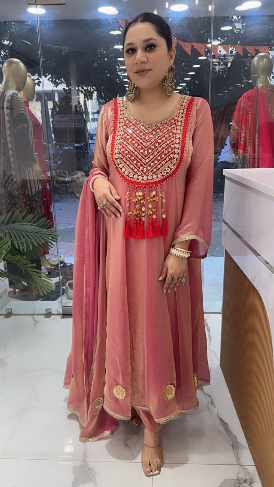 Sehar Onion pink Gungru Tassel Designer Anarkali Suit