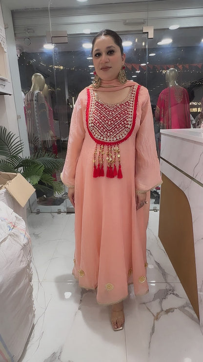 Sehar peach Gungru Tassel Designer Anarkali Suit
