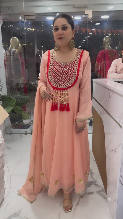 Sehar peach Gungru Tassel Designer Anarkali Suit