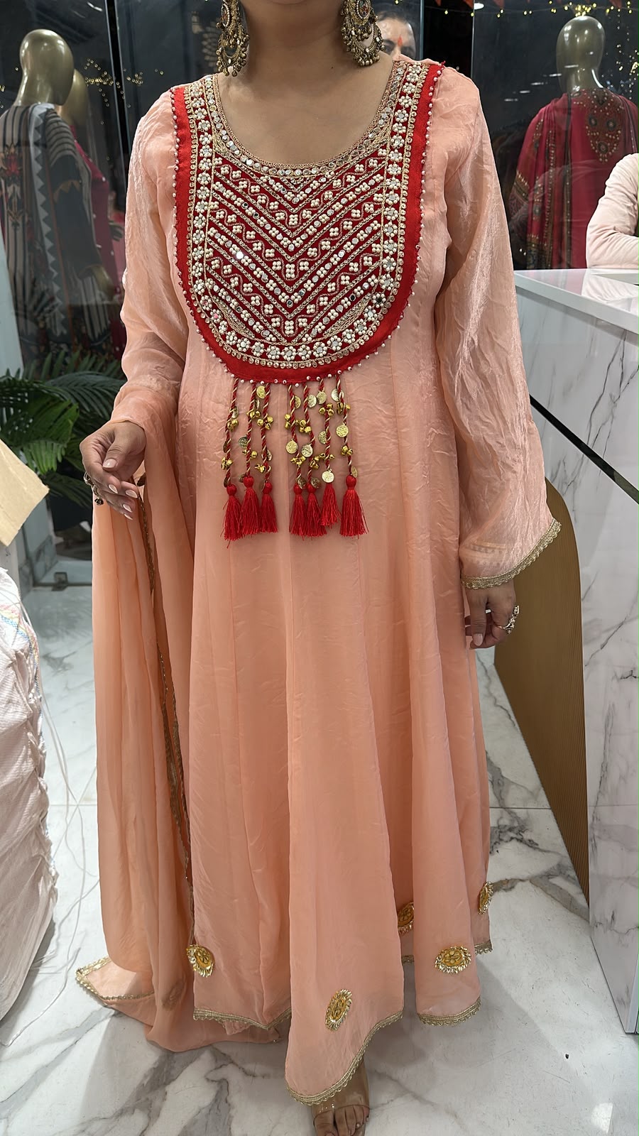 Sehar peach Gungru Tassel Designer Anarkali Suit