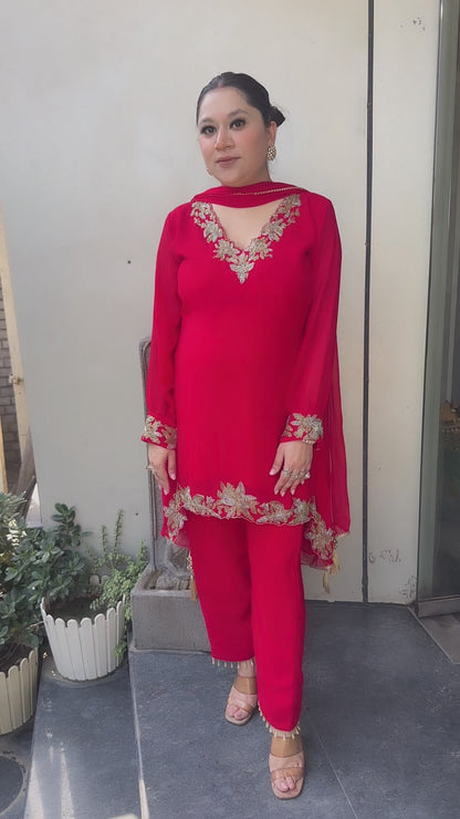 Navya Red katana Designer Suit