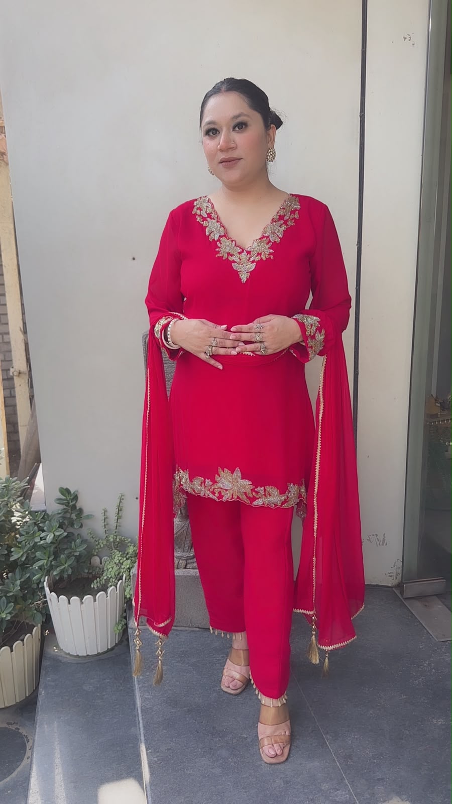 Navya Red katana Designer Suit