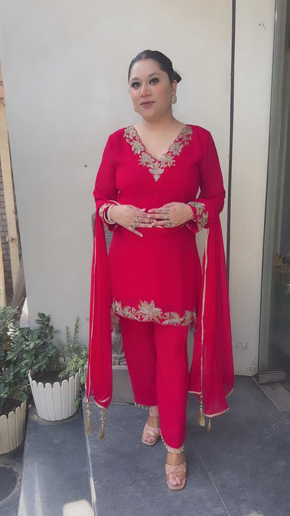 Navya Red katana Designer Suit