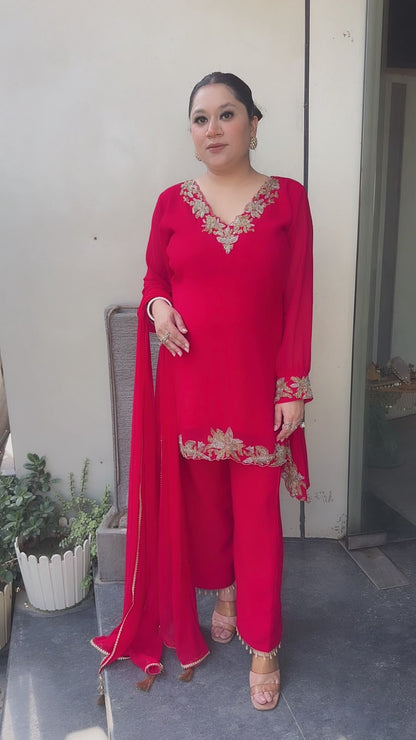 Navya Red katana Designer Suit