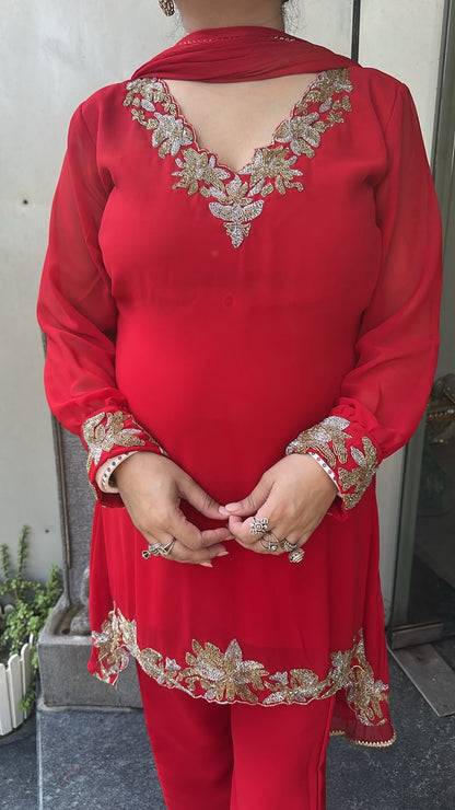 Navya Red katana Designer Suit