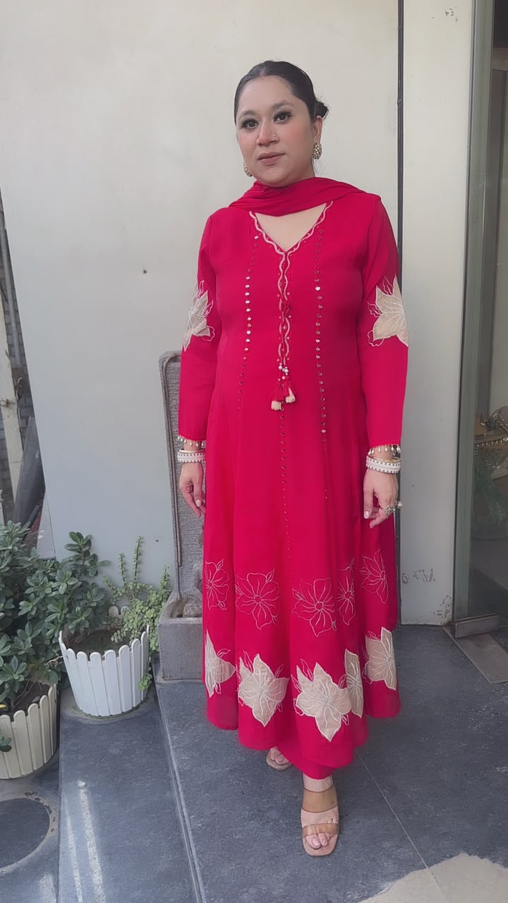 Kastoor Red Anarkali Designer Suit