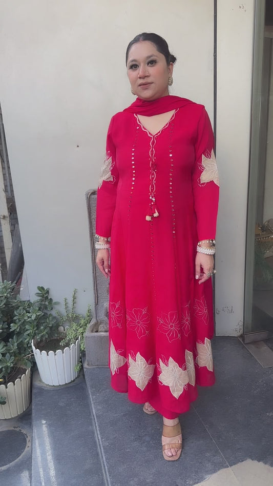 Kastoor Red Anarkali Designer Suit