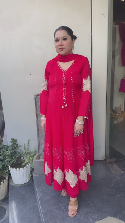 Kastoor Red Anarkali Designer Suit