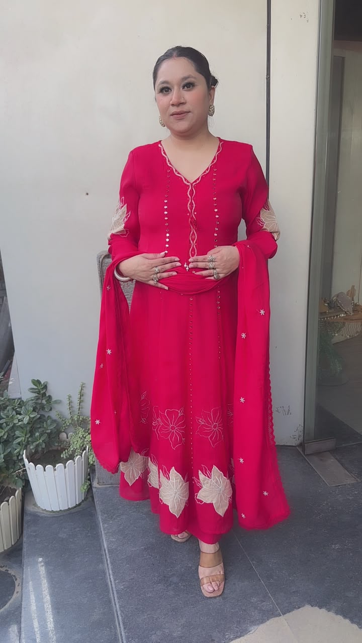 Kastoor Red Anarkali Designer Suit