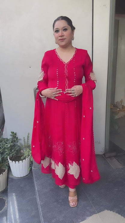 Kastoor Red Anarkali Designer Suit