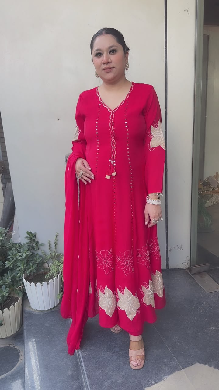 Kastoor Red Anarkali Designer Suit