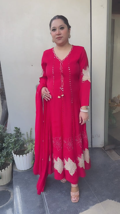 Kastoor Red Anarkali Designer Suit