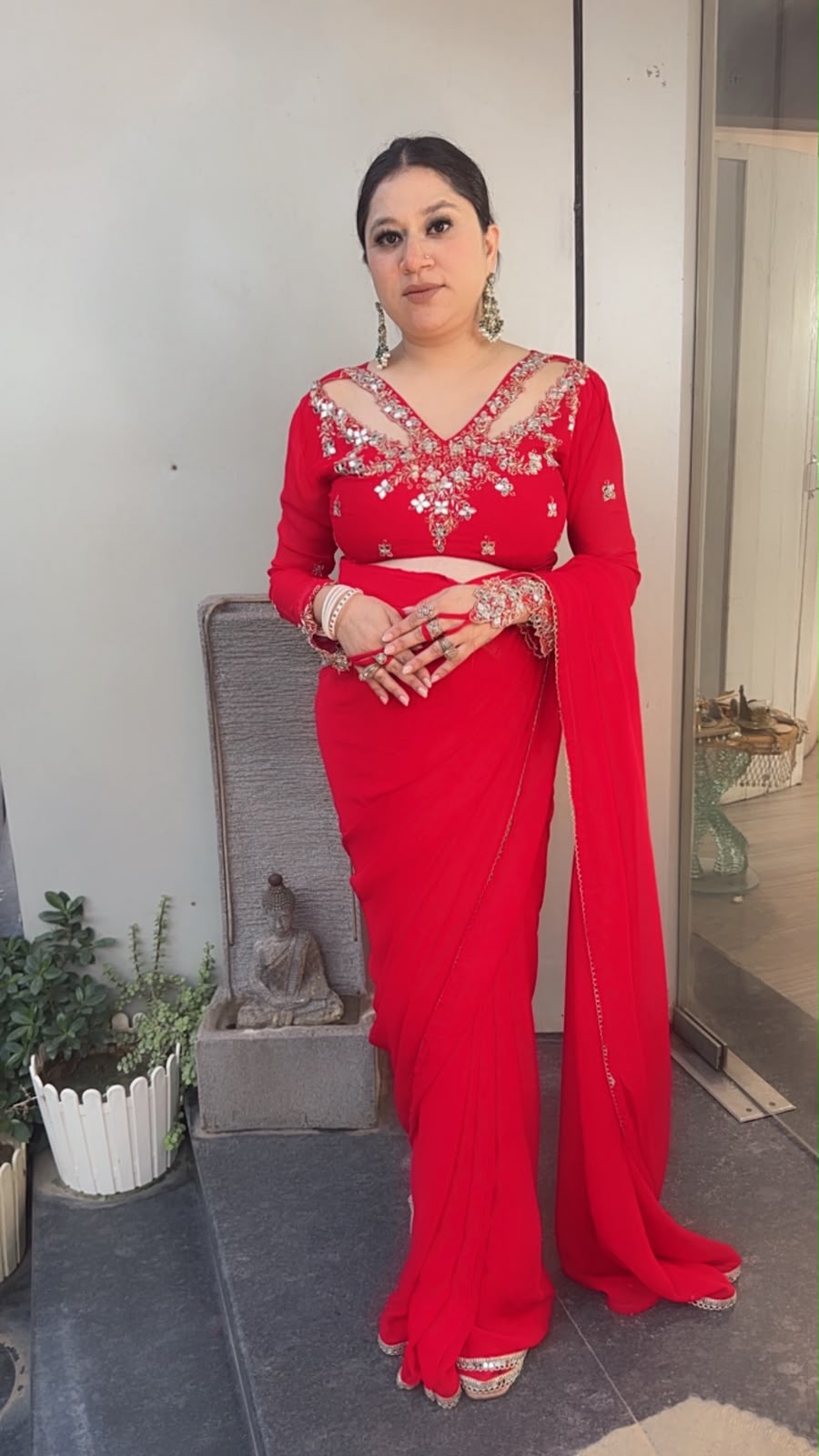 Raanjhanaa Red Handwork Designer Saree