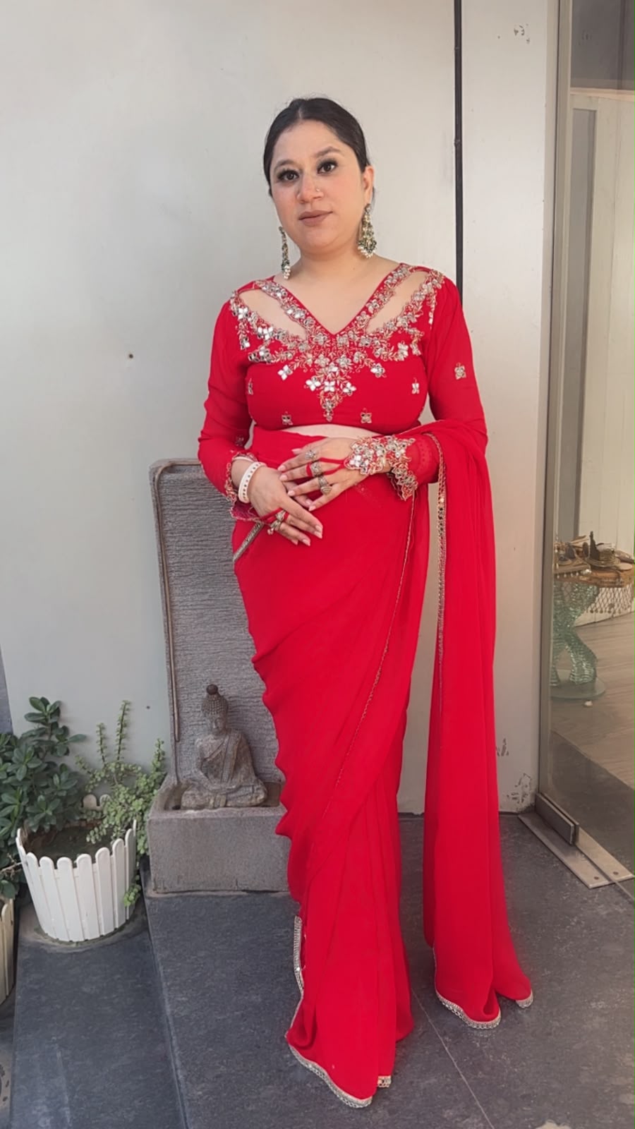 Raanjhanaa Red Handwork Designer Saree