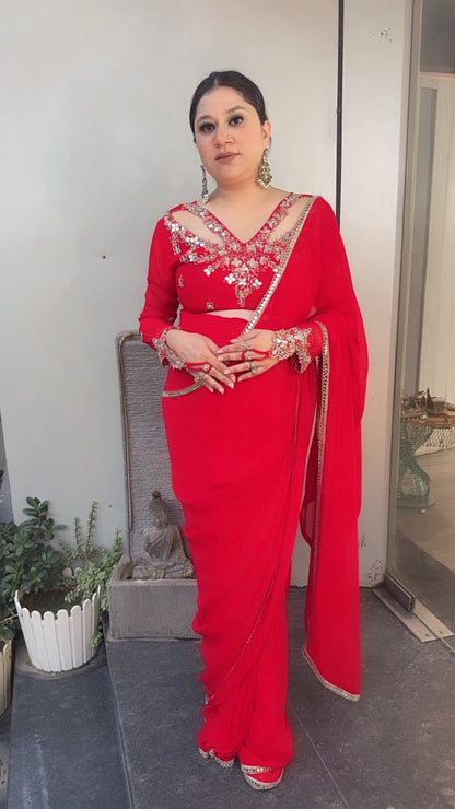 Raanjhanaa Red Handwork Designer Saree