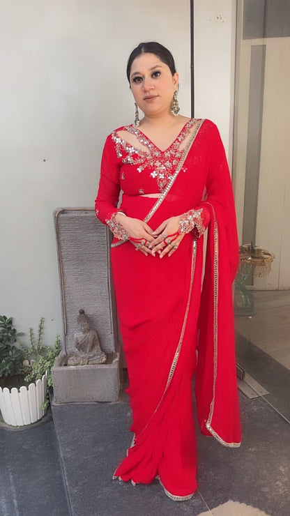 Raanjhanaa Red Handwork Designer Saree