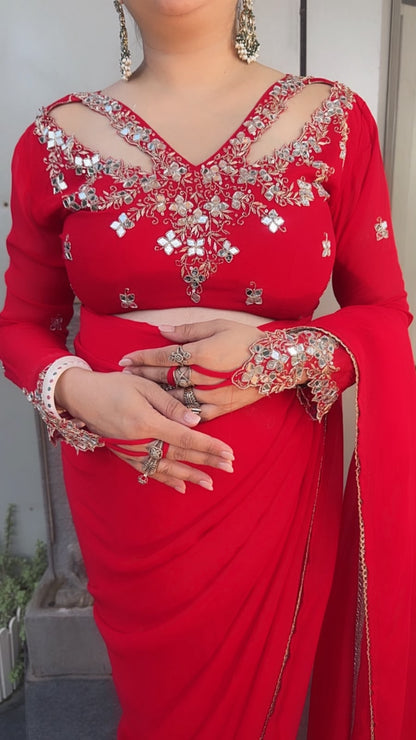 Raanjhanaa Red Handwork Designer Saree