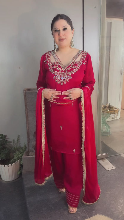 Zeevar Mahroon katana Designer Suit