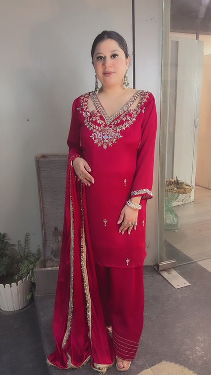 Zeevar Mahroon katana Designer Suit