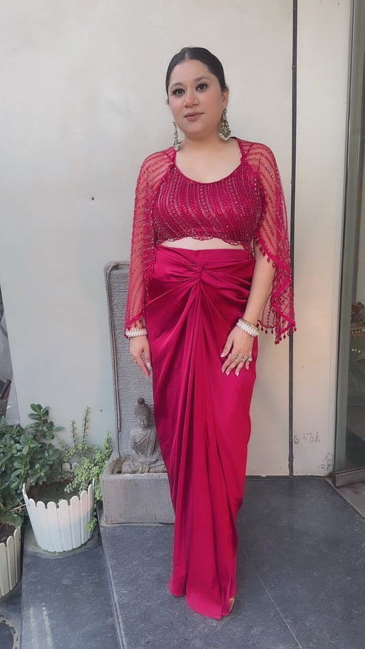 Bhumro Red Cape style Katdana Dhoti Style