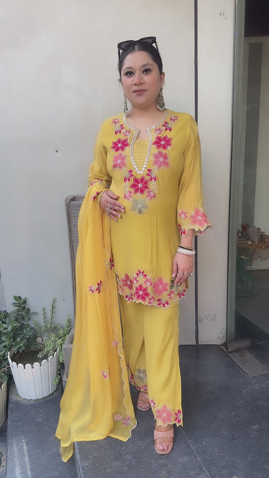 Lily Yellow Thread work Designer Suit
