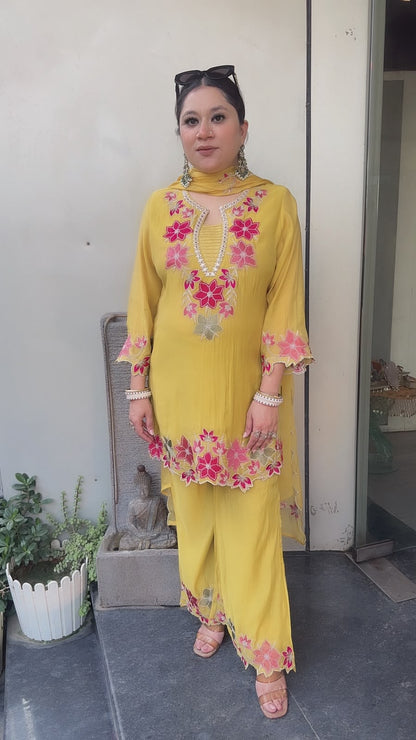Lily Yellow Thread work Designer Suit