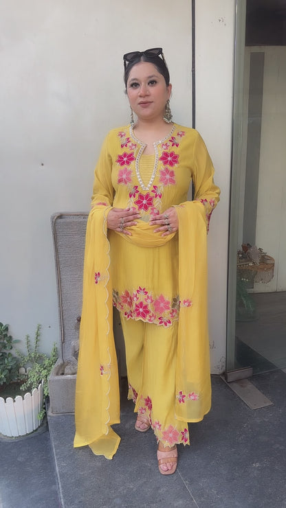Lily Yellow Thread work Designer Suit