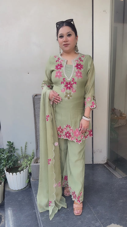 Lily pista Green Thread work Designer Suit