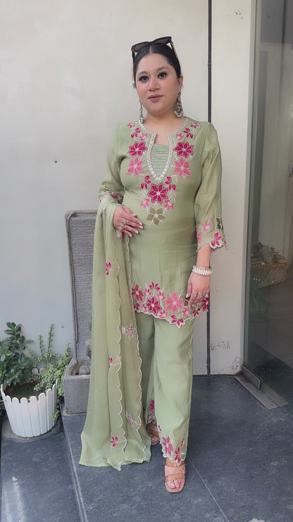 Lily pista Green Thread work Designer Suit