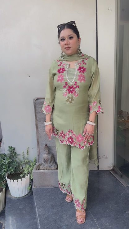 Lily pista Green Thread work Designer Suit