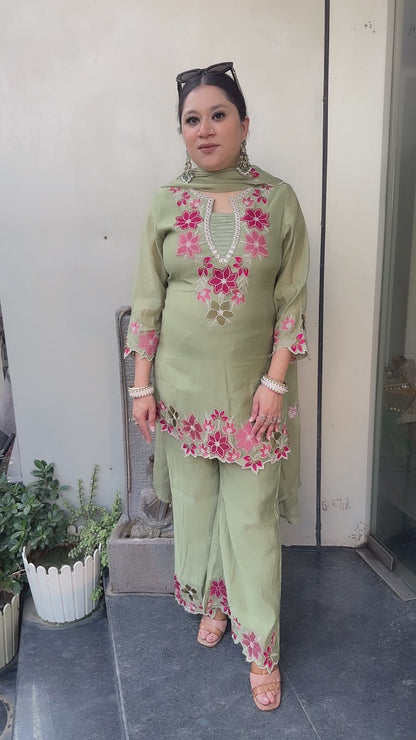 Lily pista Green Thread work Designer Suit
