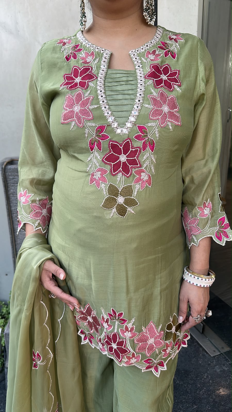 Lily pista Green Thread work Designer Suit