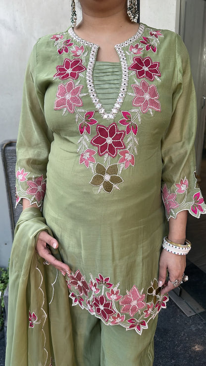 Lily pista Green Thread work Designer Suit