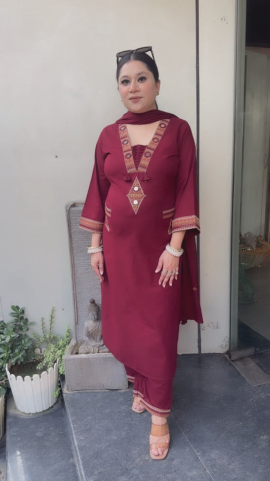 Jaipuri Mahroon pocket Design Designer Suit