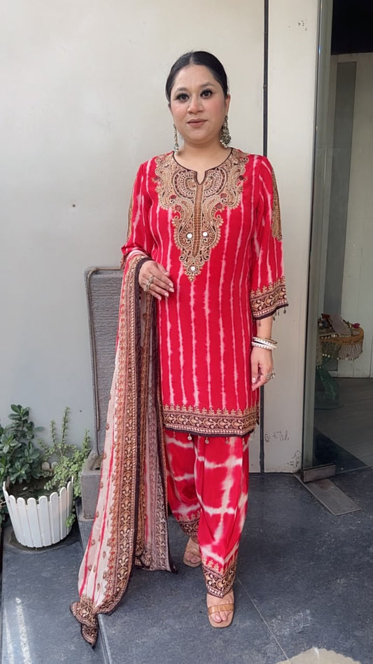 Sabha Red Digital Print Farshi Designer Suit
