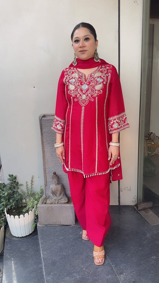 Roshan Red Handwork  Designer peplum suit