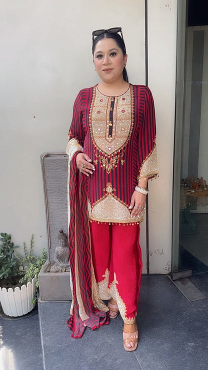 Sheeba Red Digital Plazoo Designer Suit