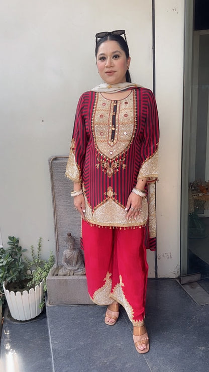 Sheeba Red Digital Plazoo Designer Suit
