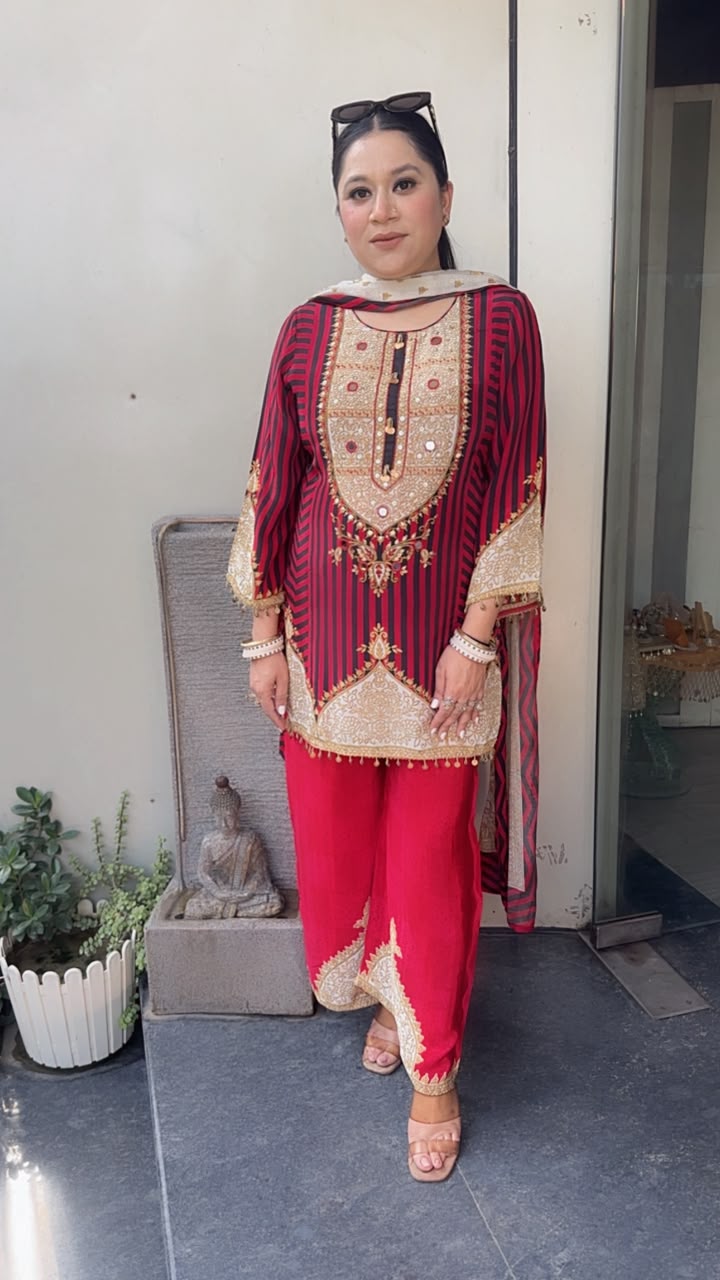Sheeba Red Digital Plazoo Designer Suit